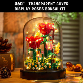 HOGOKIDS red rose building kit with LED lights to enhance romantic decor.