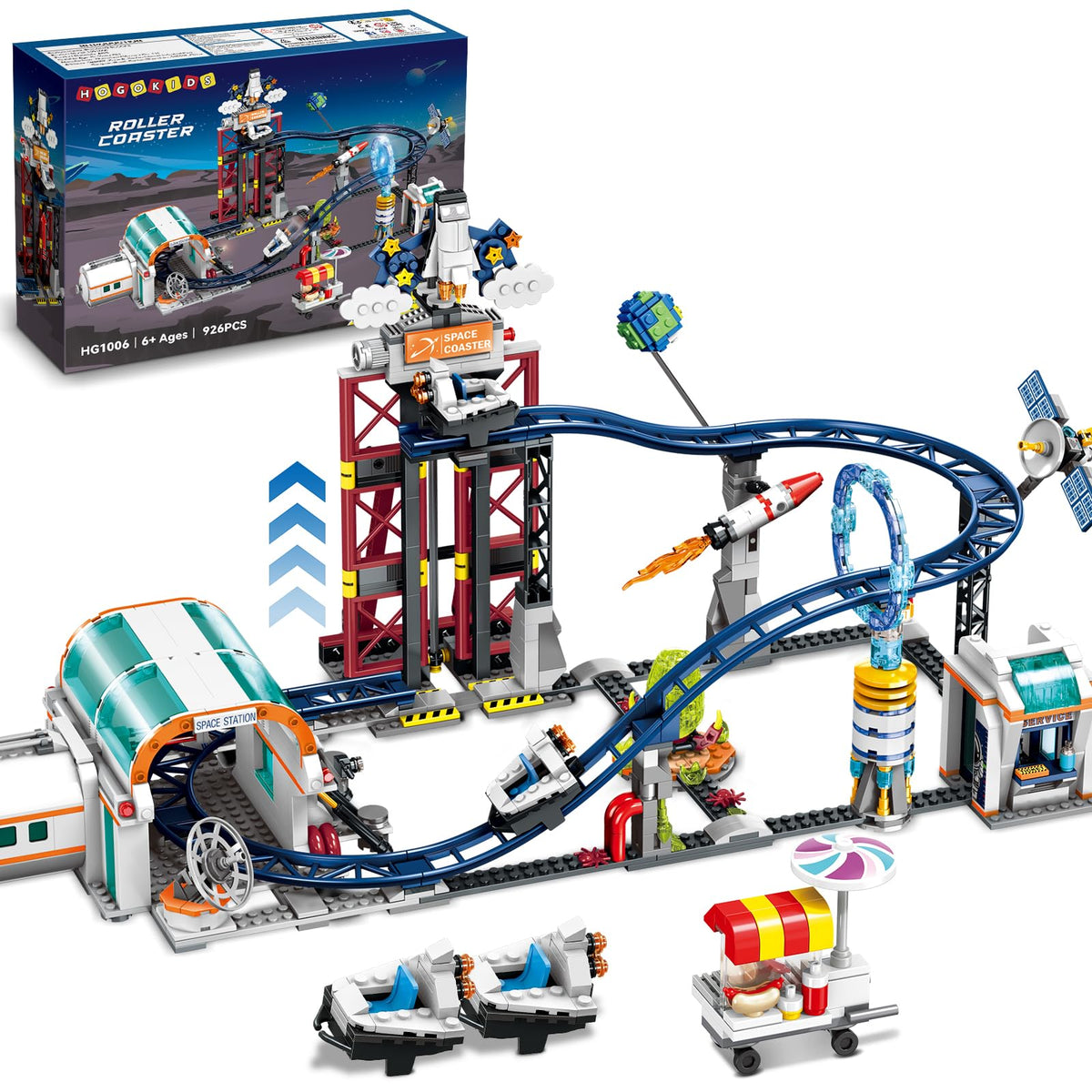 HOGOKIDS Space Roller Coaster assembly shown, fostering creativity and hands-on STEM exploration.