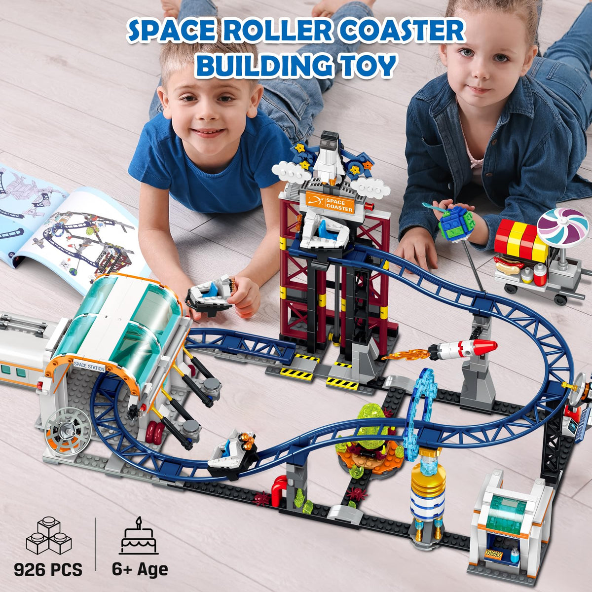 HOGOKIDS Space Roller Coaster elevator lift detail, highlighting smooth play and building confidence.