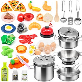 Hohosunlar 38pcs kids kitchen pots and pans for realistic pretend cooking