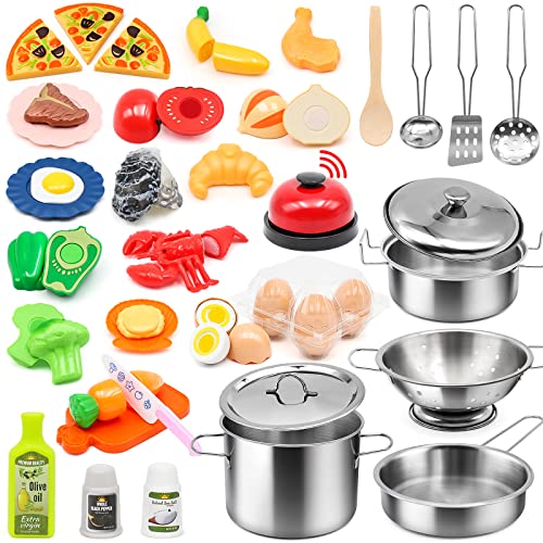 Hohosunlar 38pcs kids kitchen pots and pans for realistic pretend cooking