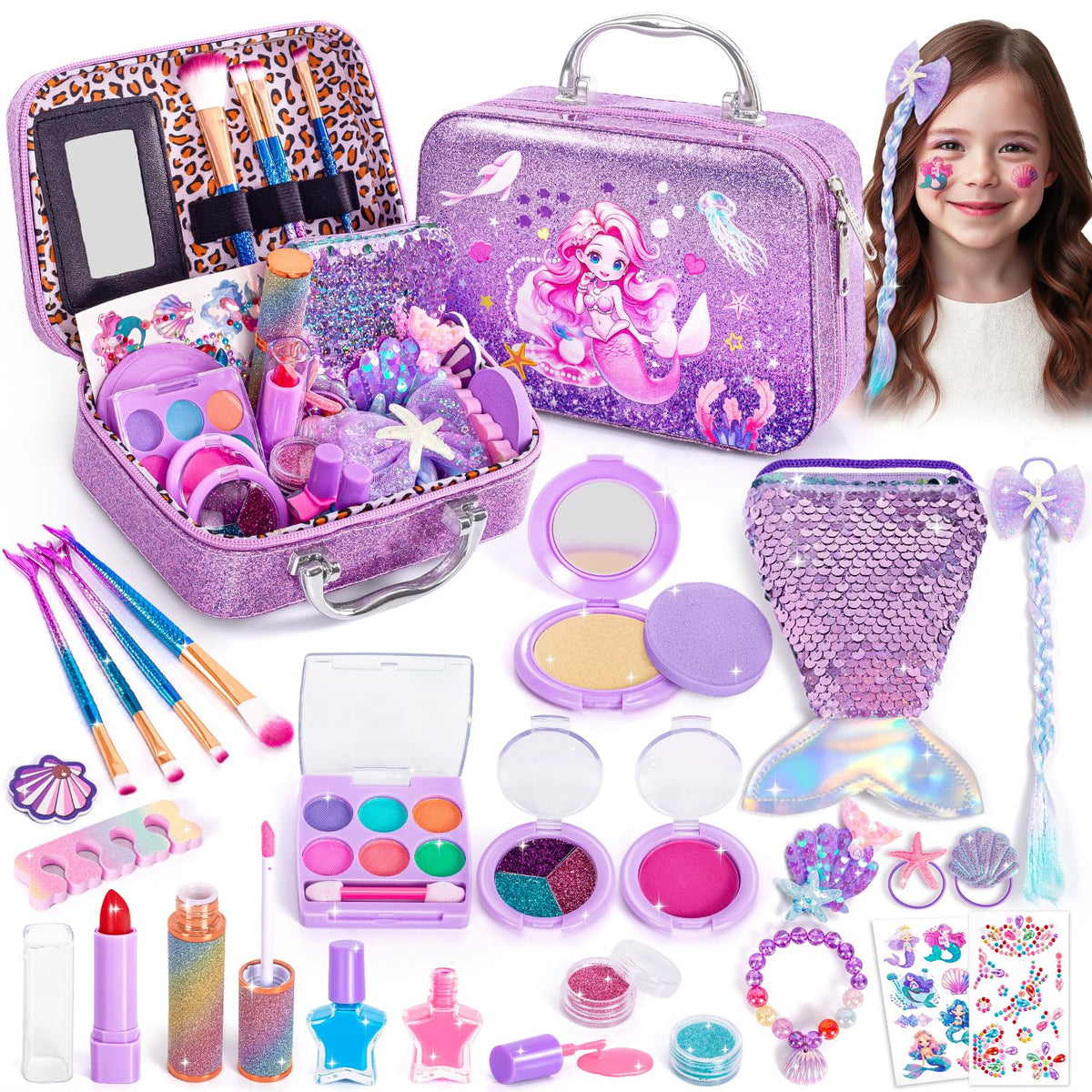 Hohosunlar mermaid makeup kit case with mirror for easy playtime makeup.