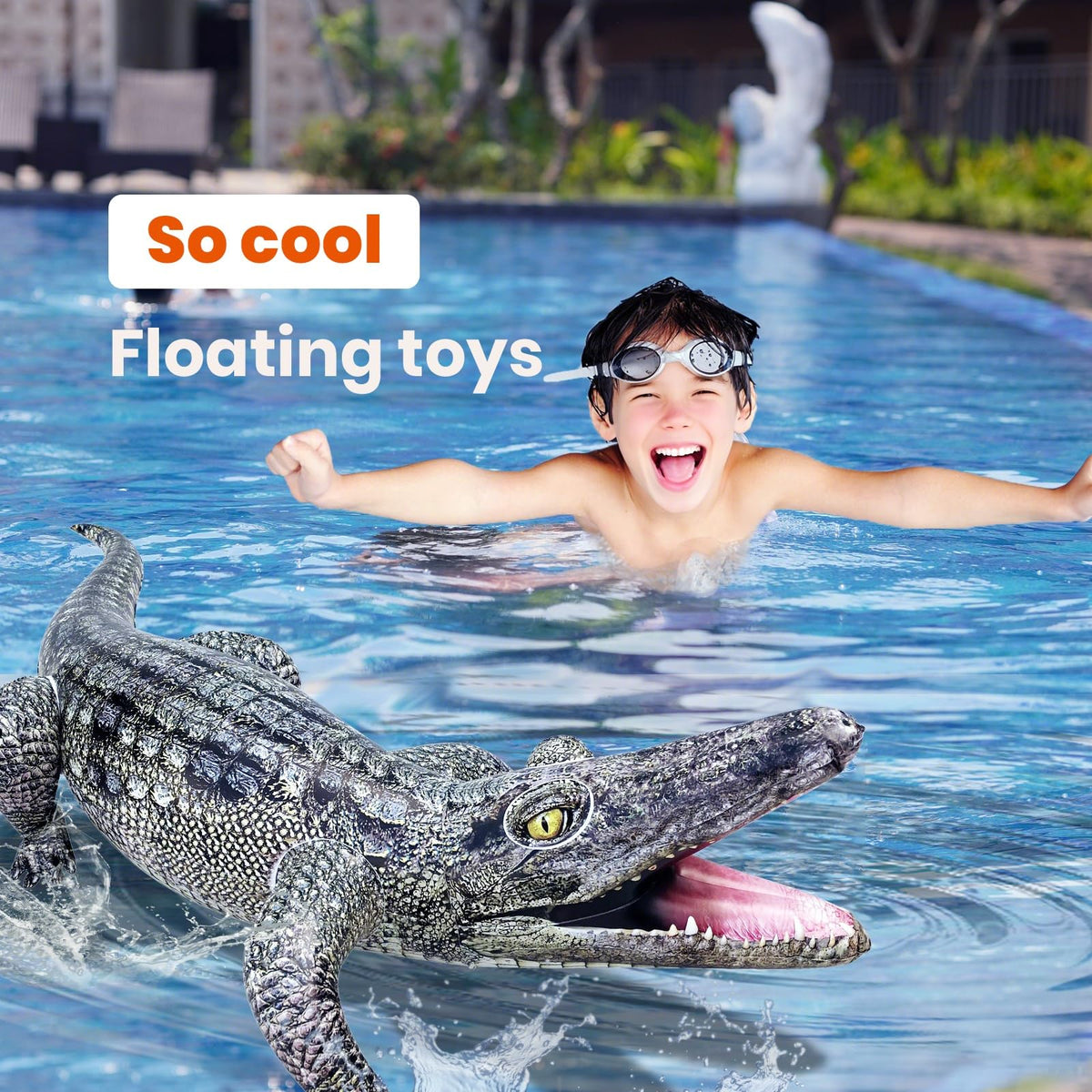 HOHQB 47-inch gator float creates a striking pool centerpiece.