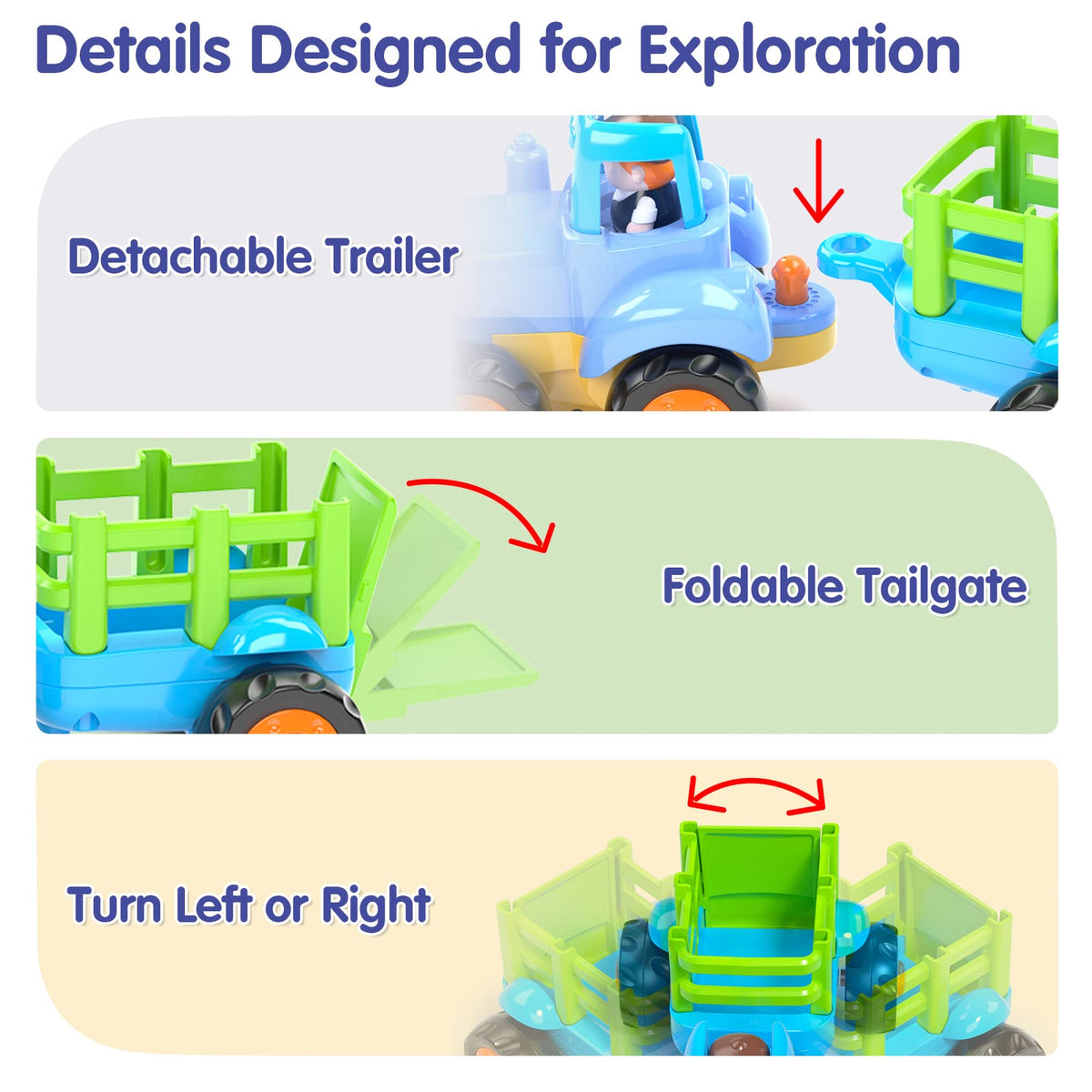 Hola Toys dump truck encourages cause-and-effect exploration with rear-dump action.