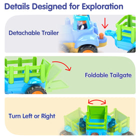 Hola Toys dump truck encourages cause-and-effect exploration with rear-dump action.