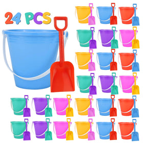 Holady 24 colorful buckets enhance beach play with vibrant, kid-friendly design.