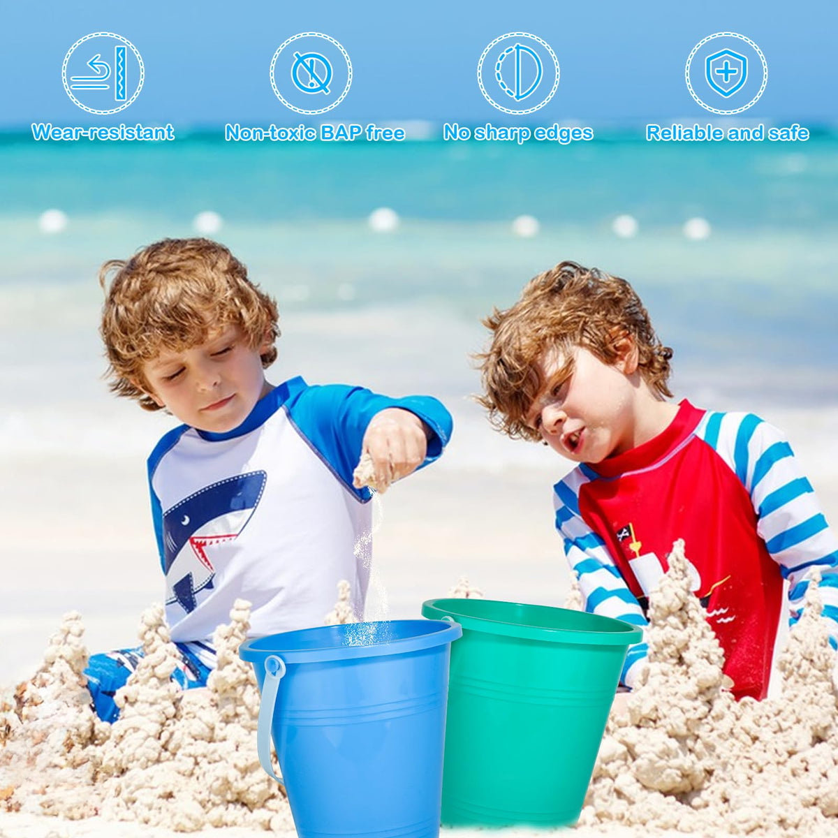 Holady beach pails set for multiuse like cleaning, fishing, and ice collection