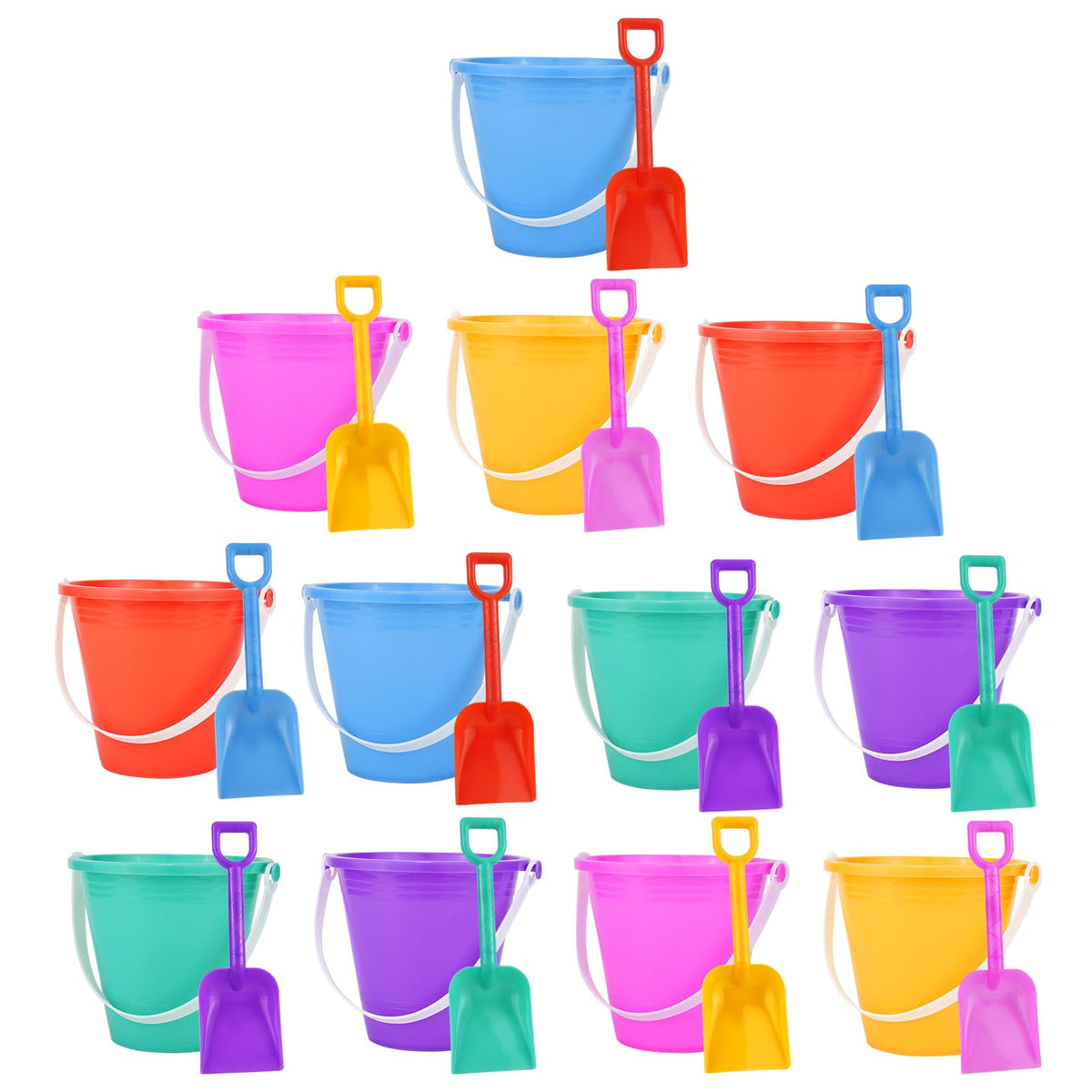 Holady sand buckets 5inch in a colorful set for beach play and sandcastles.