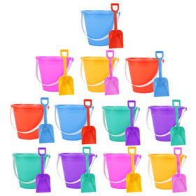 Holady sand buckets 5inch in a colorful set for beach play and sandcastles.
