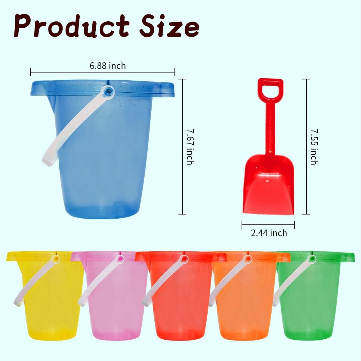 Holady sand shovels set ready for digging and building sandcastles.