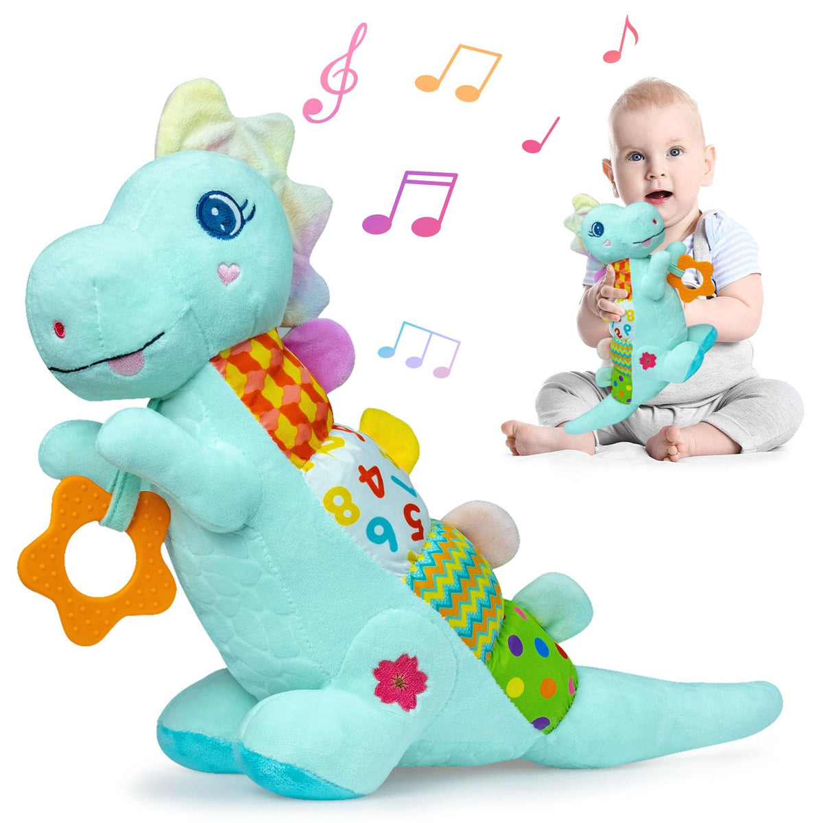 Holaxander Baby Dino Plush head music soothes newborns with gentle melodies.