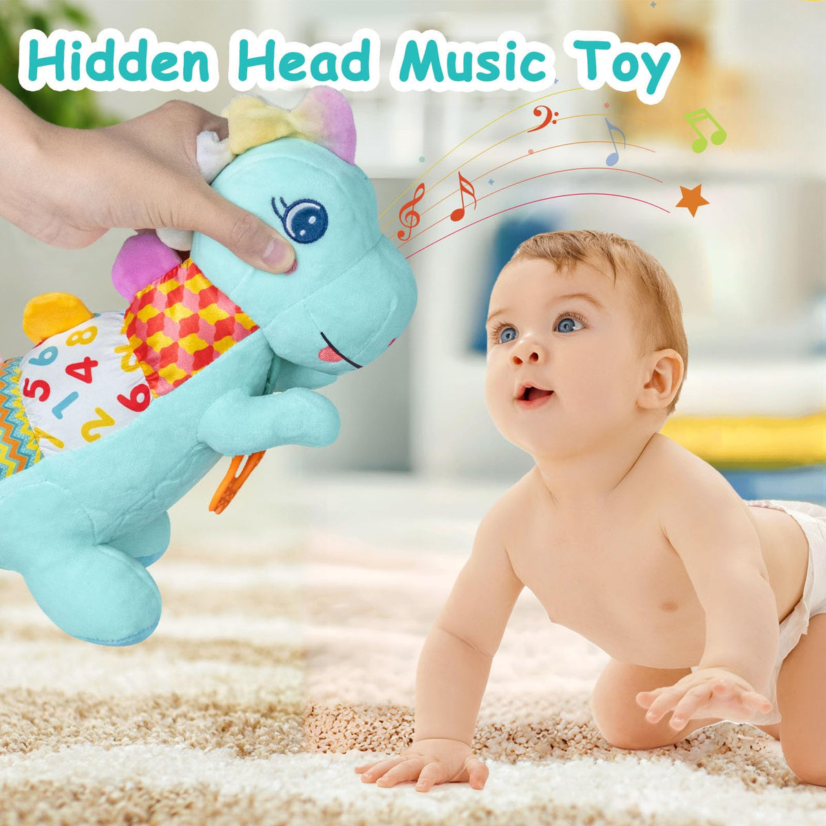 Holaxander Baby Dino Plush teether neck relieves teething discomfort safely.