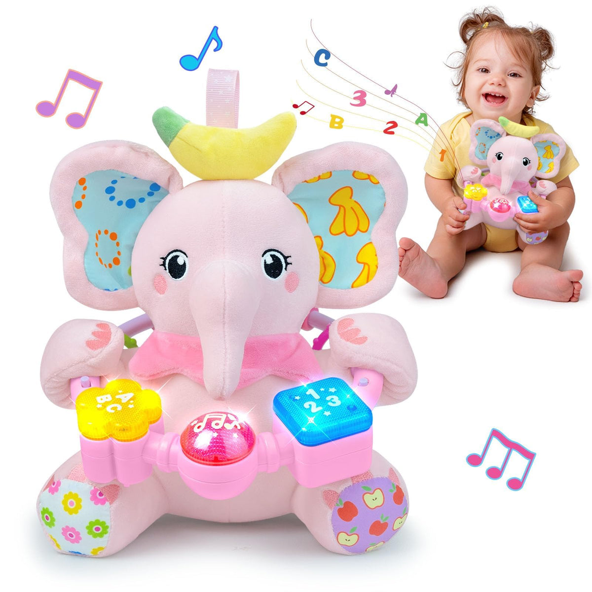 Holaxander baby elephant musical toy with light-up feature for engaging play