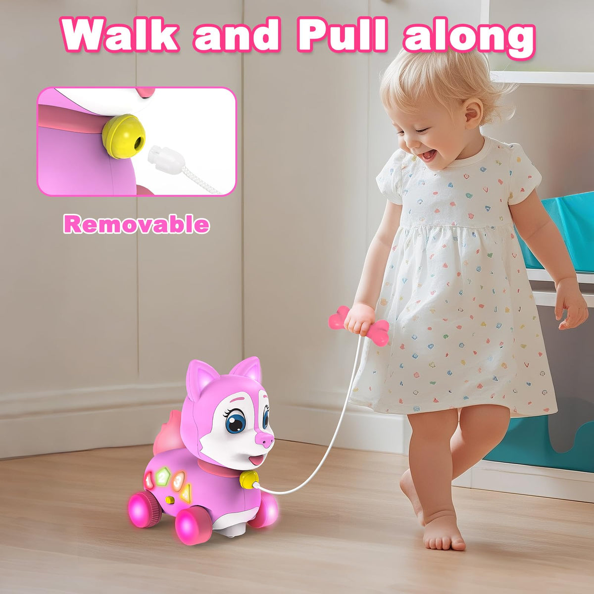 Holaxander musical-puppy-toy-crawling wheels help babies crawl safely.