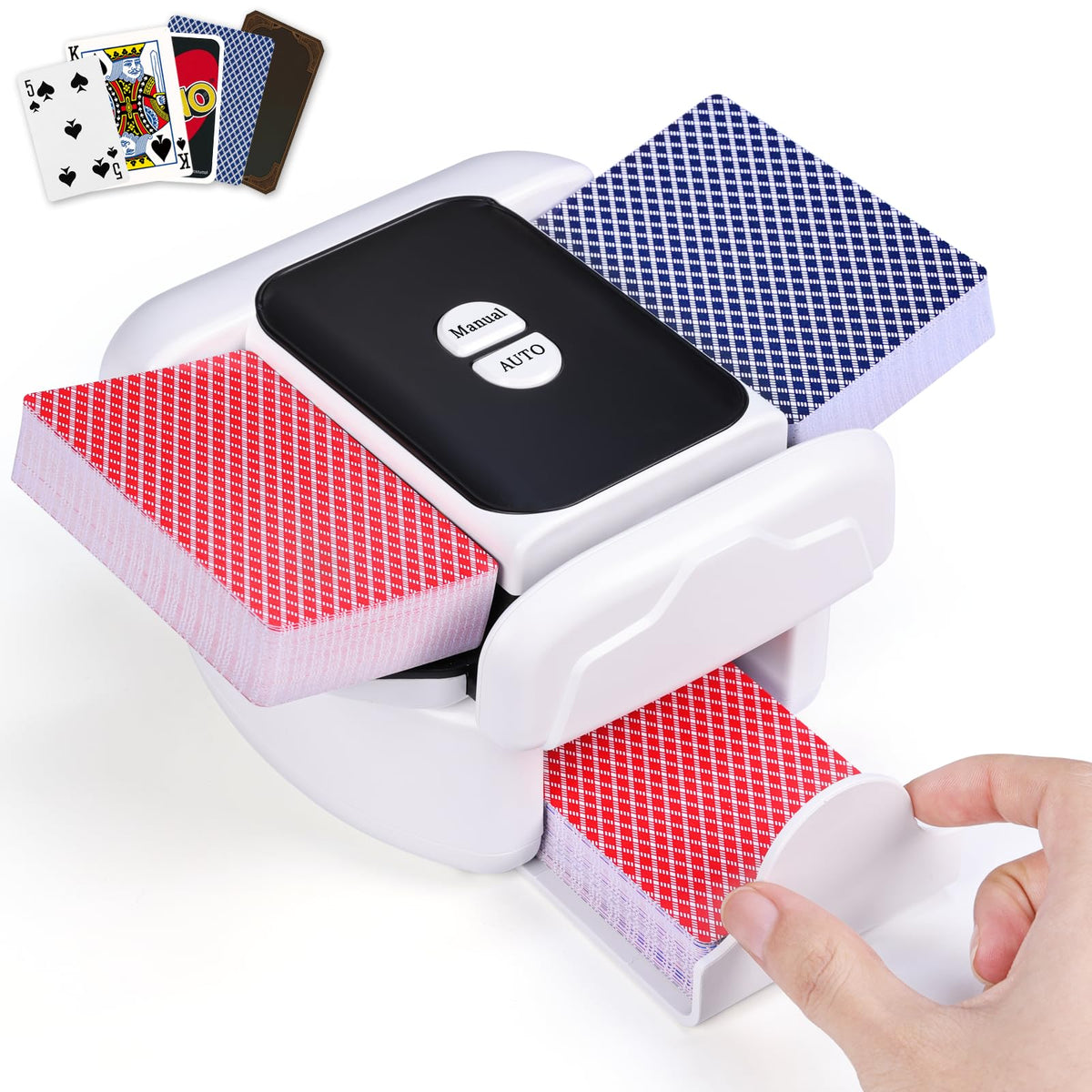 Holiky automatic card shuffler for two decks; quick, even shuffles.