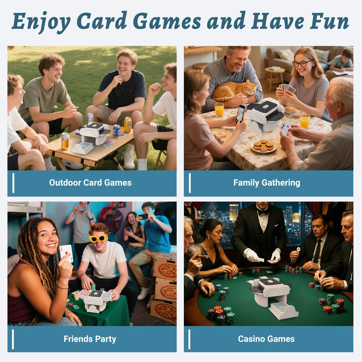 Holiky separated tray design simplifies moving shuffled cards.