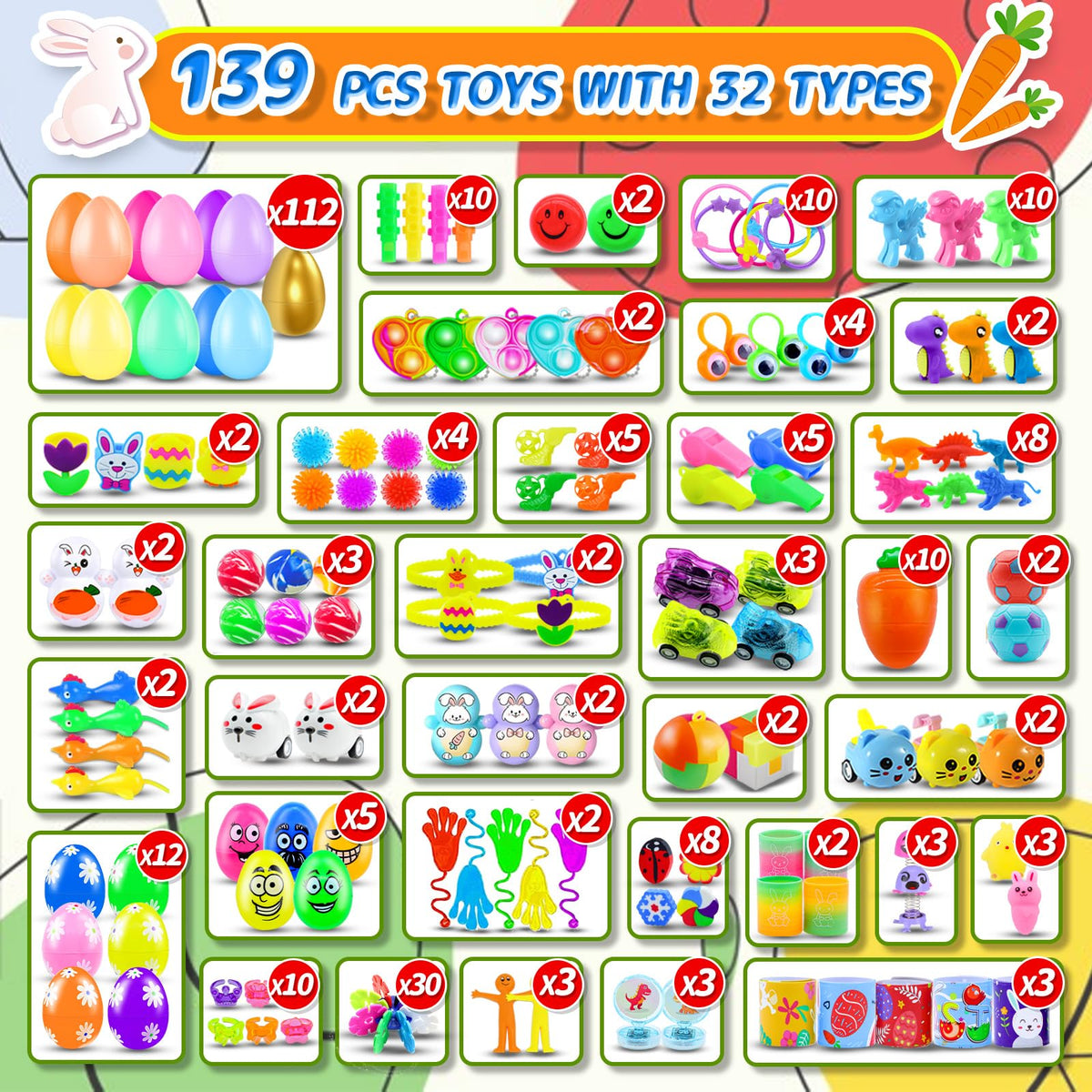 HOLILURE 139-pack Easter eggs offering varied surprises for kids