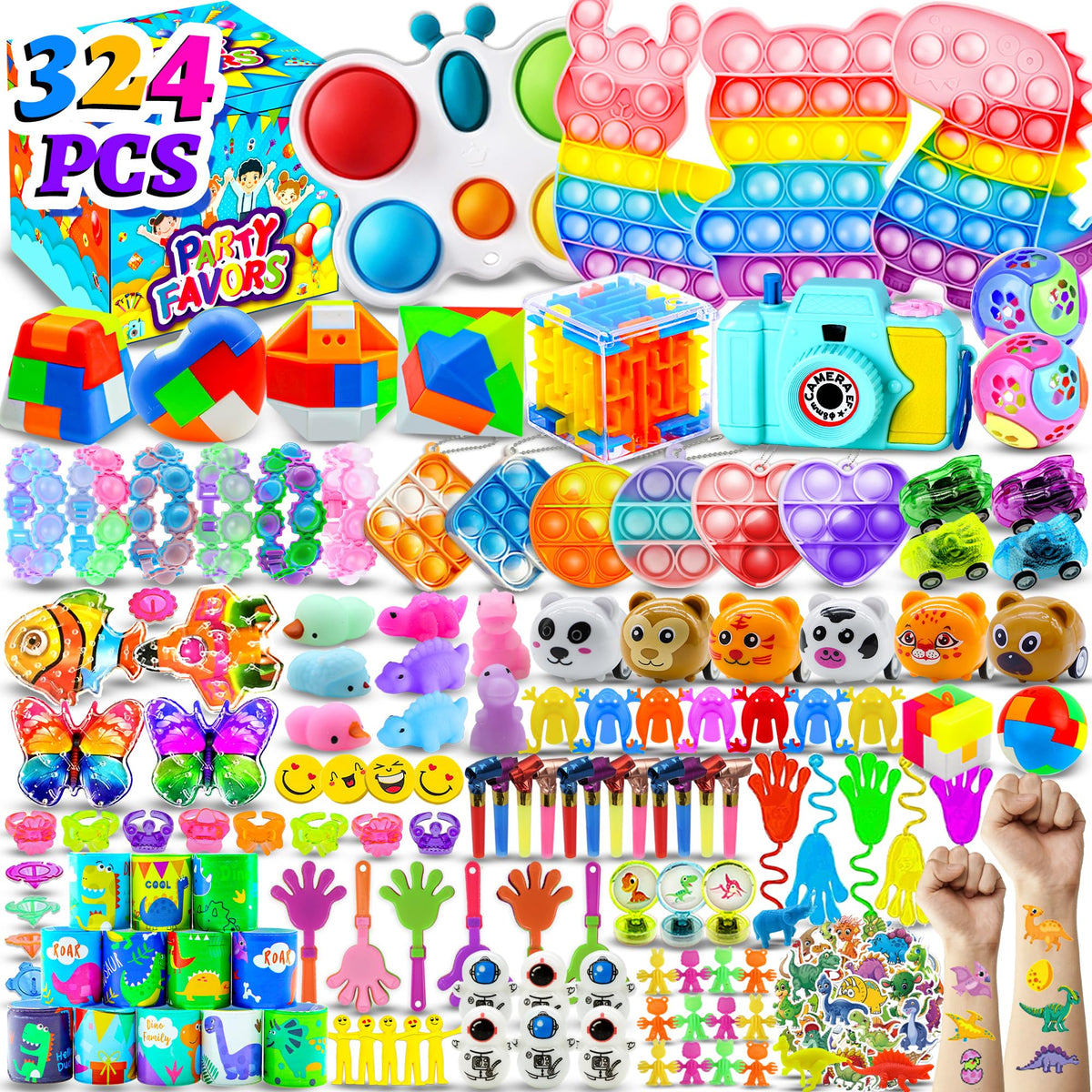 Holilure 324pcs party favors kit with colorful toys for celebrations.