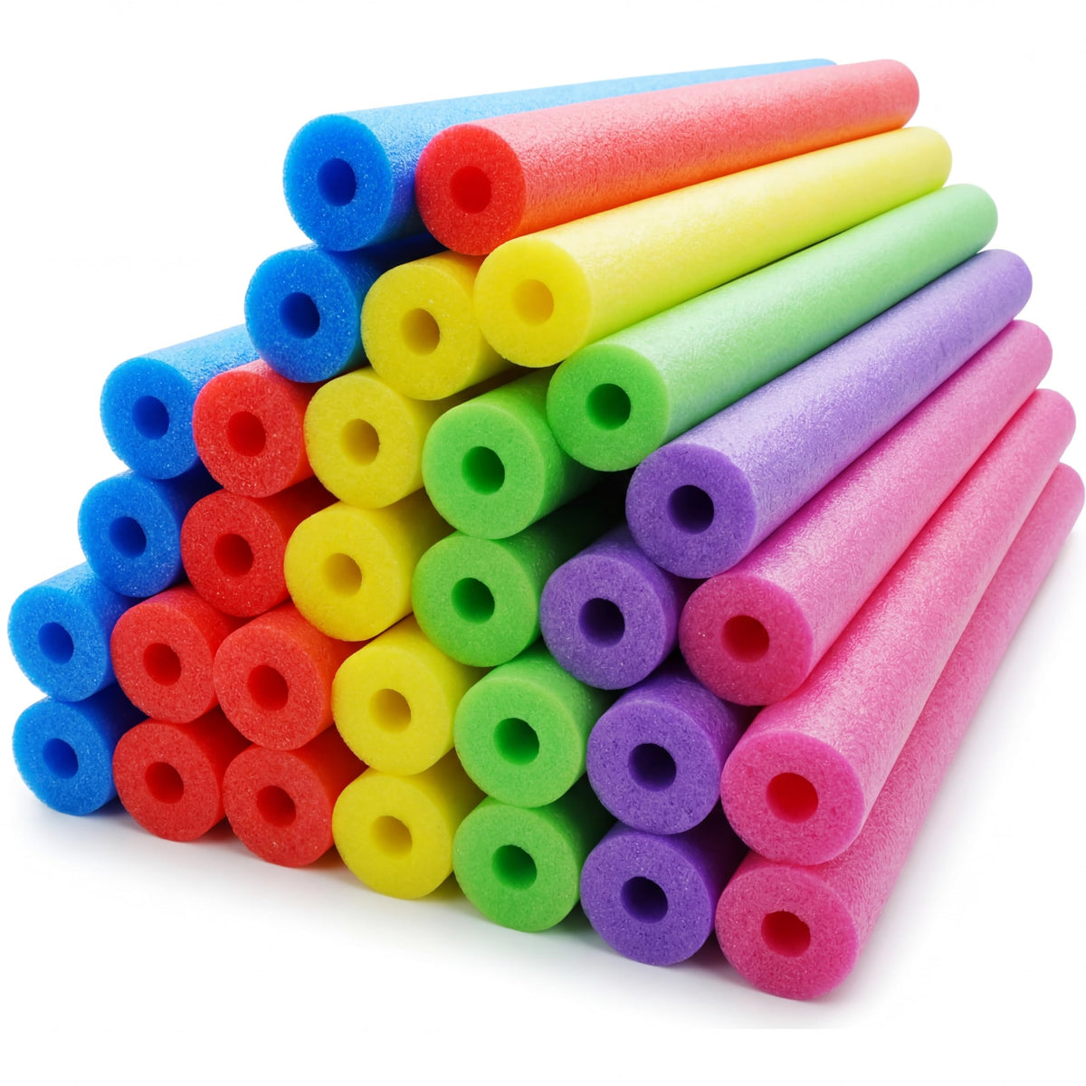 Hollowfly 12-pack pool noodles in bright multicolor for buoyant pool fun.