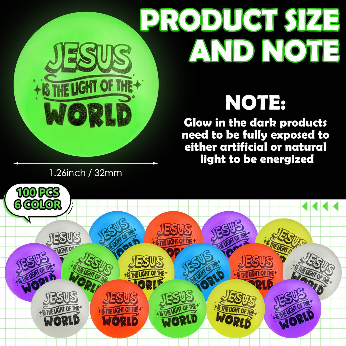 Hollowfly 1.25-inch glow ball, a compact Christian prize for VBS and Sunday school