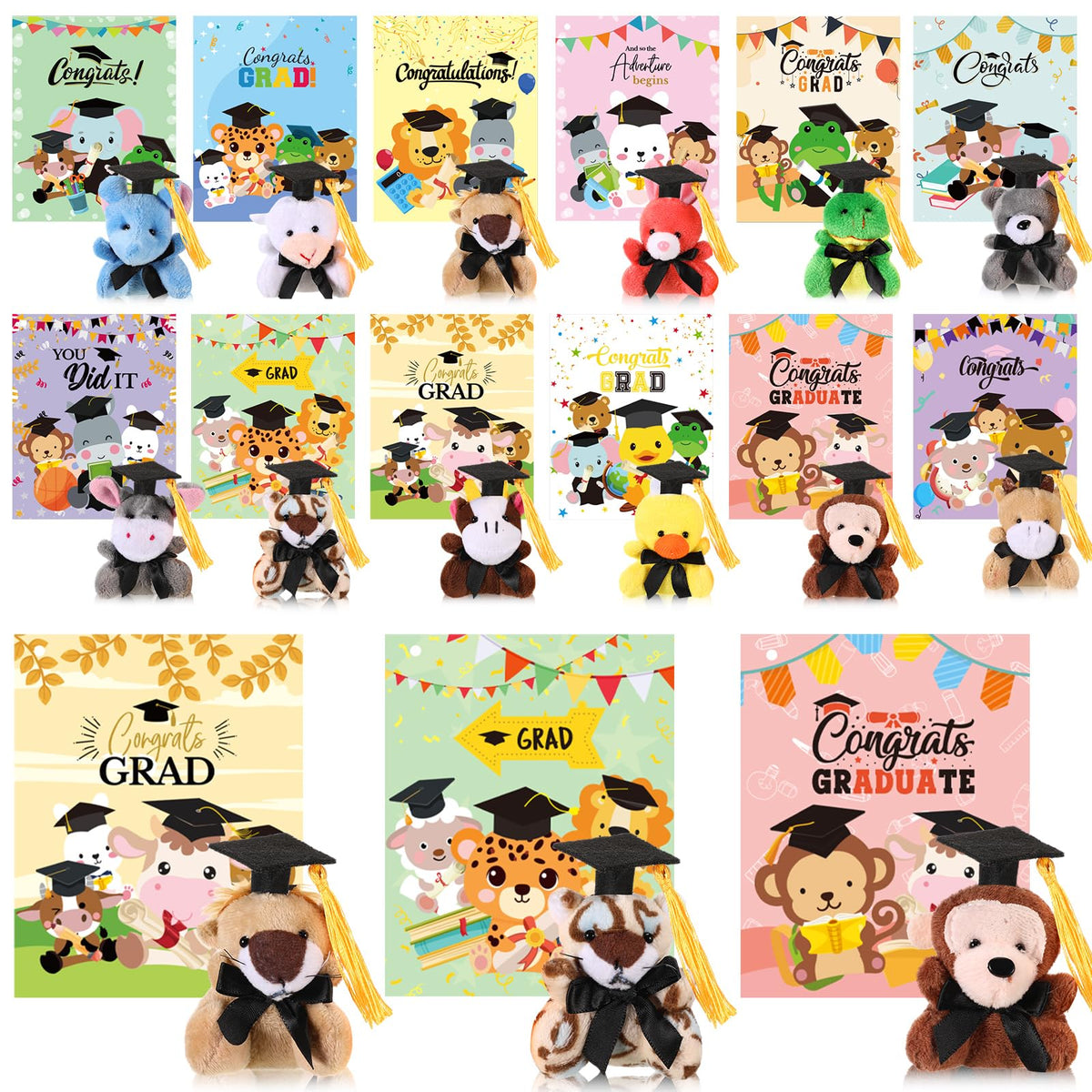 Hollowfly 30-pack graduation plush gifts with heart cards for memorable party favors.