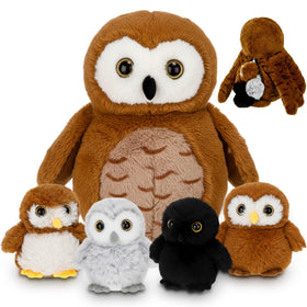 Hollowfly large mommy barn owl with four babies plush set, perfect cuddle buddy for kids.