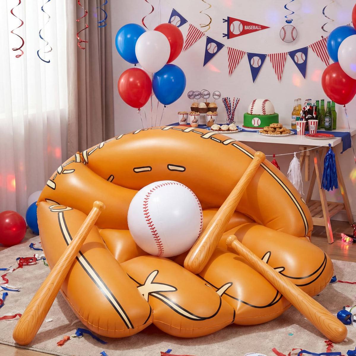 Hollowfly baseball-theme party float enhances festive pool or beach gatherings.