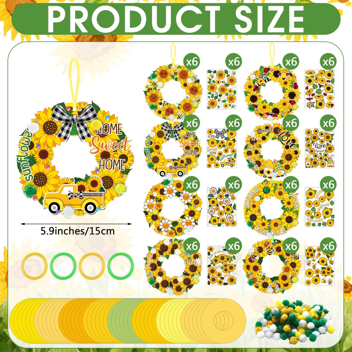 Hollowfly DIY wreath assembly process for a bright sunflower design