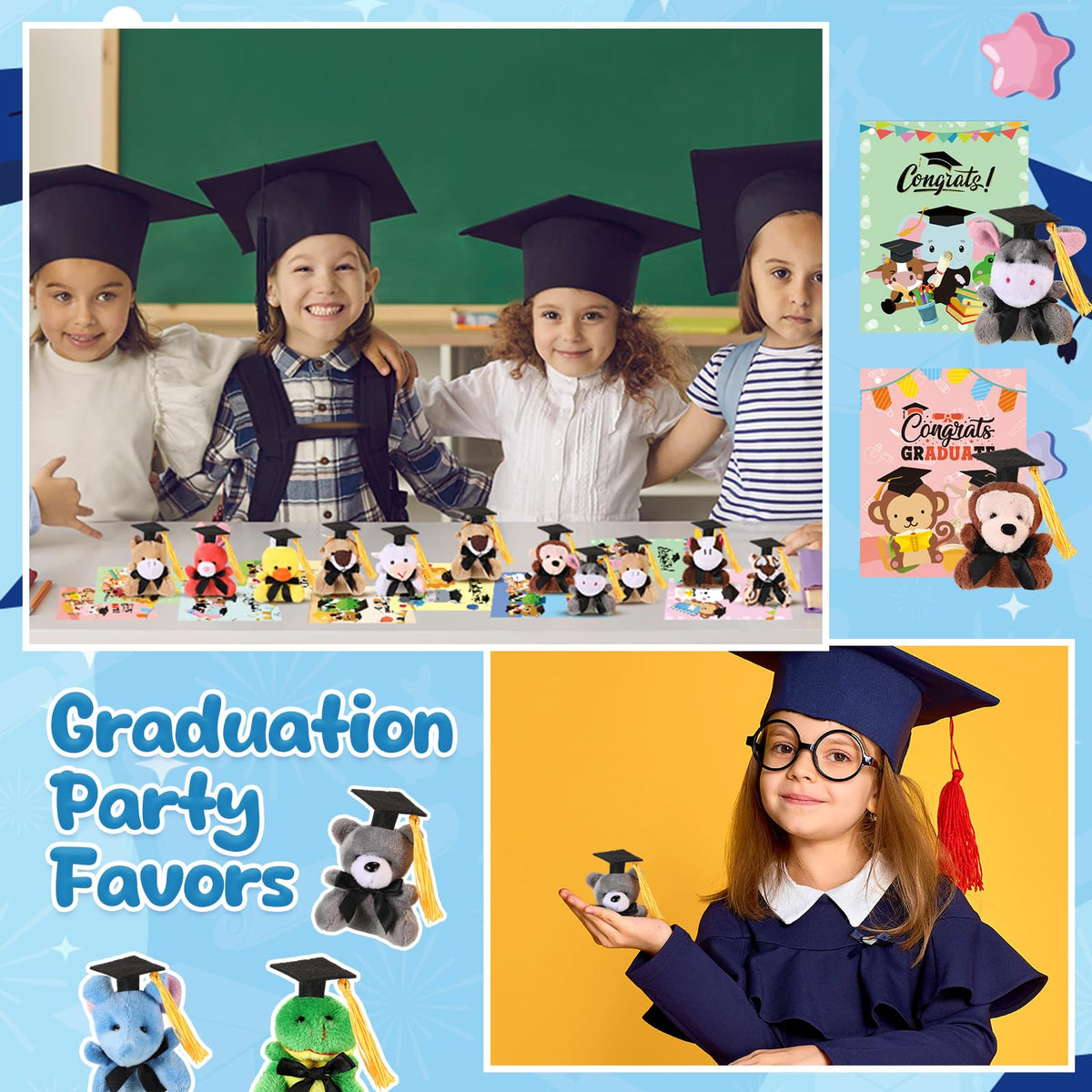 Hollowfly graduation heart cards paired with plush gifts for personalized messages.