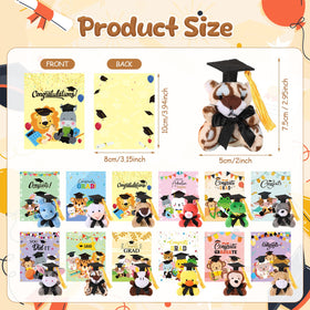 Hollowfly graduation-pattern cards paired with plush figures for themed decor