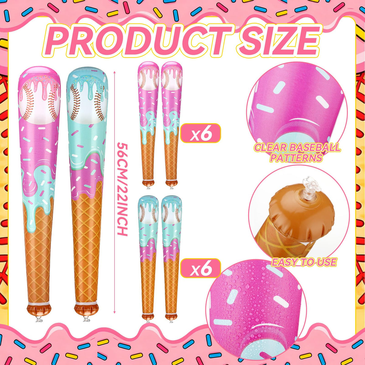 Hollowfly blue ice cream drip bat, 22 inches, eye-catching birthday decor