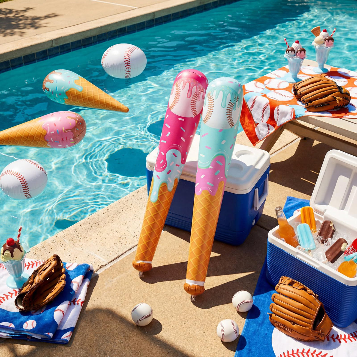 Hollowfly inflatable baseball bat with ice cream drip design, red