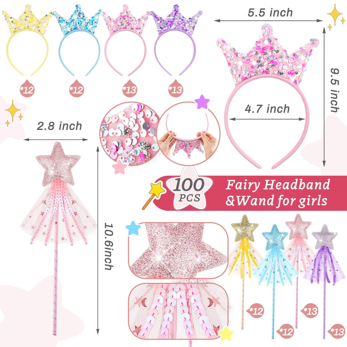 Hollowfly sequin crown headband sparkling for festive birthdays and photos