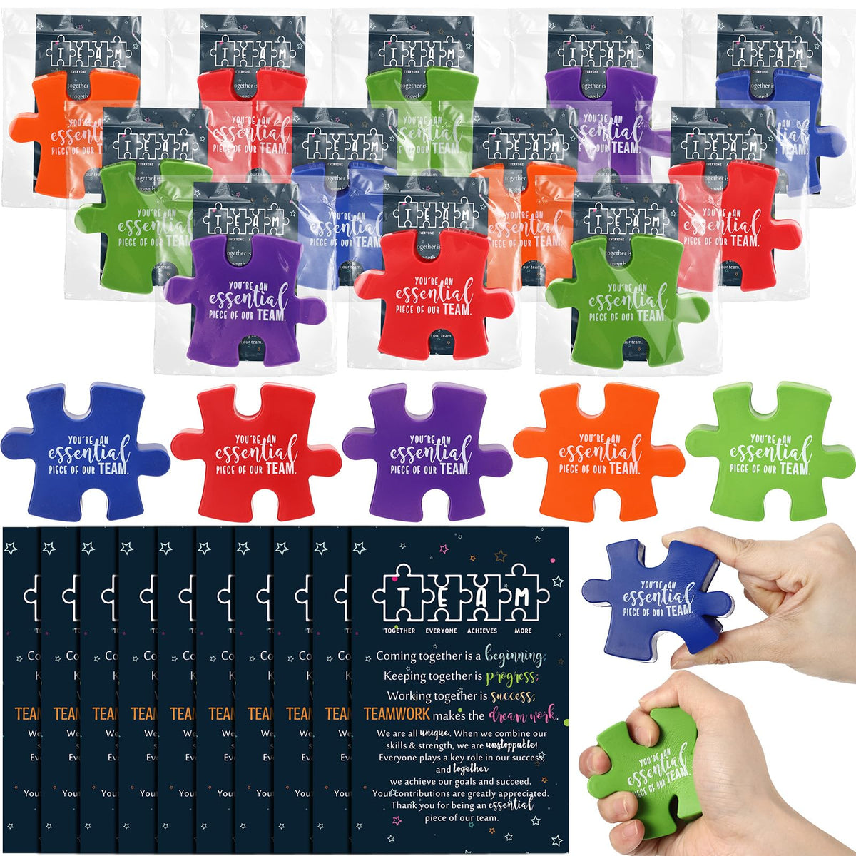 Hollowfly puzzle stress ball in five colors for team appreciation and workplace stress relief.