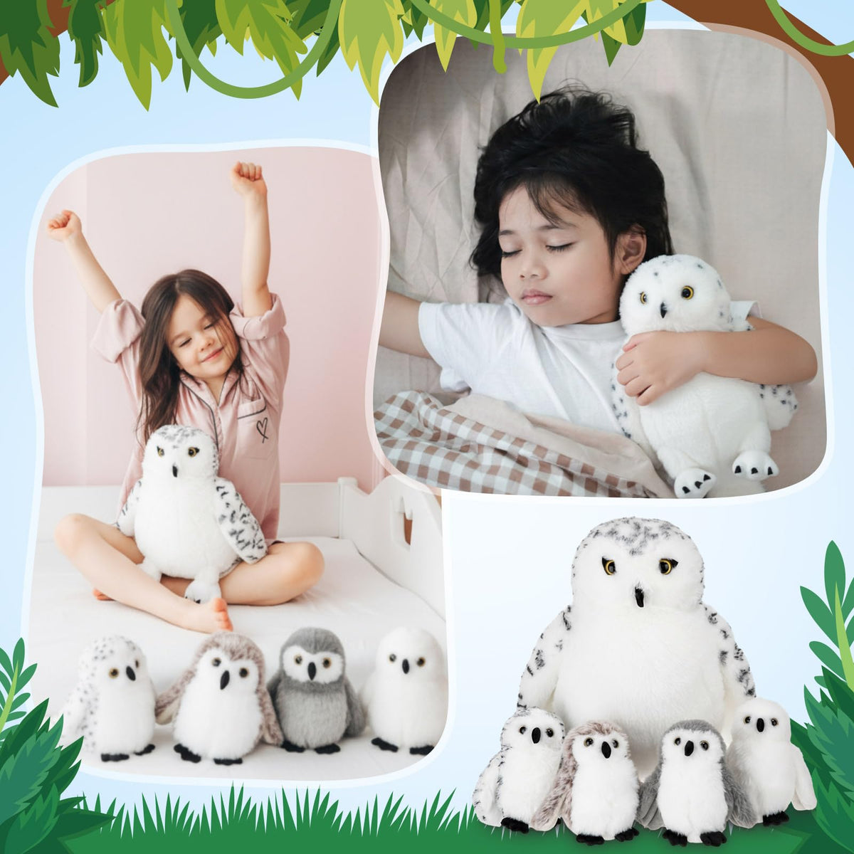 Hollowfly four baby owls plush figures with the mother in the set