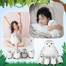 Hollowfly four baby owls plush figures with the mother in the set