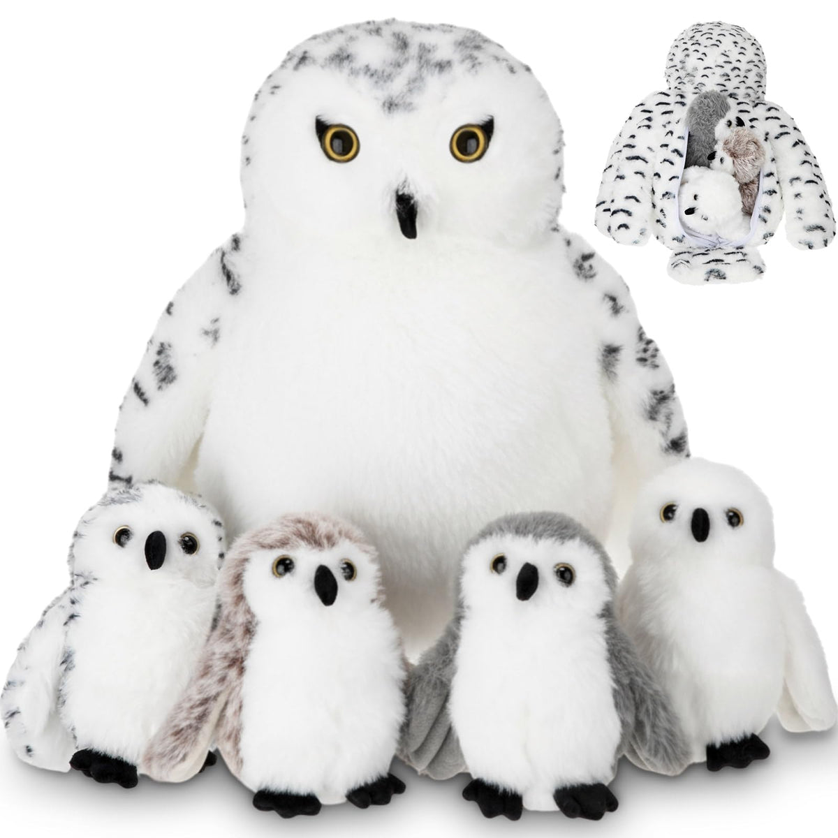 Hollowfly snowy owls mommy with babies plush set for cozy cuddles