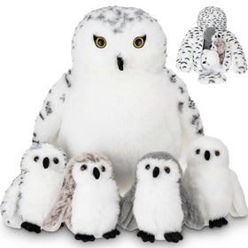 Hollowfly snowy owls mommy with babies plush set for cozy cuddles