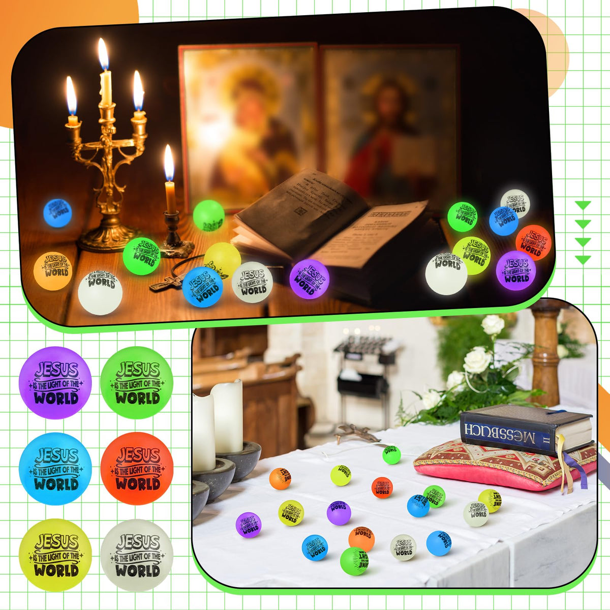 Hollowfly Sunday school prize ball glows during events and VBS crafts.