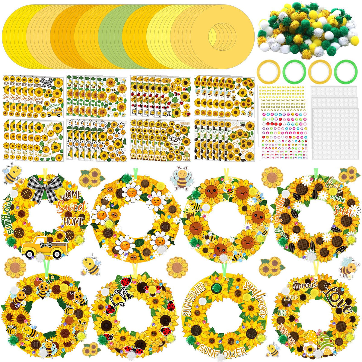 Hollowfly sunflower wreath kit contents with six styles for creative projects