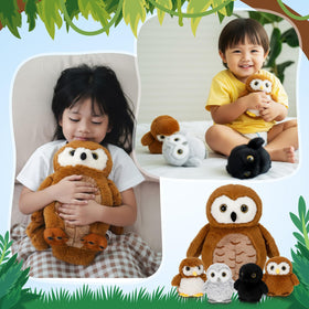 Hollowfly 13.4-inch mommy owl with 4 babies, ideal travel-friendly plush for outings.