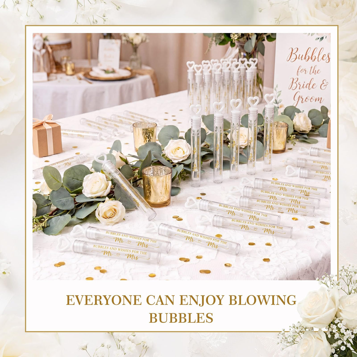 Hollowfly wedding bubble wands arranged as decorative party favors