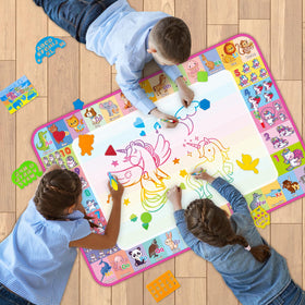Box contents of Hollyhi Aqua Water Doodle Mat kit with accessories.