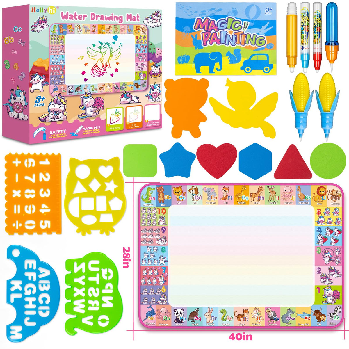 Family drawing time using Hollyhi Aqua Water Doodle Mat for collaborative art.