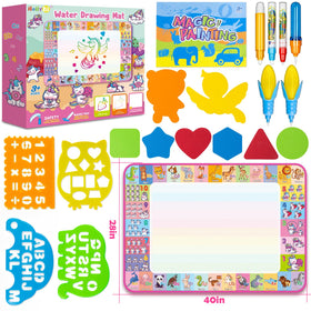 Family drawing time using Hollyhi Aqua Water Doodle Mat for collaborative art.