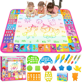 Hollyhi Aqua Water Doodle Mat with a large 40x28 surface for shared creativity.
