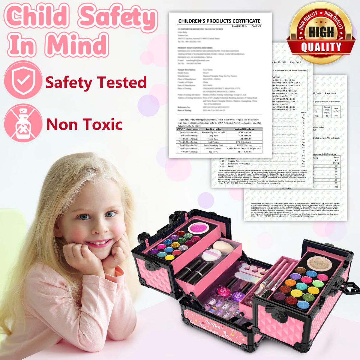 Hollyhi washable makeup for kids in pink safe for mess-free play