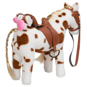 HollyHOME Appaloosa horse plush comes with a pink hairpin for accessory play