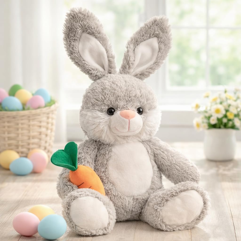 HollyHOME bunny plush holding carrot enhances Easter decor