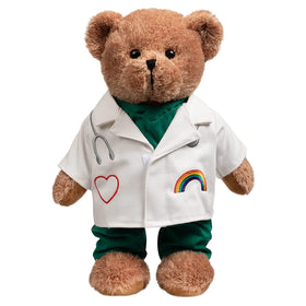 HollyHOME Doctor Bear in scrubs and white coat, a cuddly bedside companion for kids